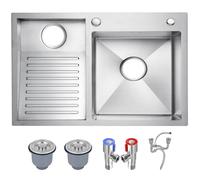 HZKSINNK Évier Utilitaire En Acier Inoxydable SUS 304 - Double Cuve Avec Planche À Laver Intégrée Évier À Linge, Facile À Nettoyer, Pour Buanderie, Salle De Bain, Cuisine Et Garage(Silver-L,80x48cm)