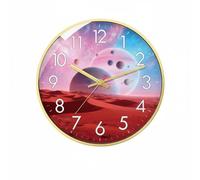 Hzoibyze Horloge Murale Horloge Mur Murale Horlogerie Pendule Silencieuse Thème Chiffres Lisibles à Distance Aiguilles Contraste Élevé Montage Simple Cadre, 20CM, Planet A-Cadre Doré