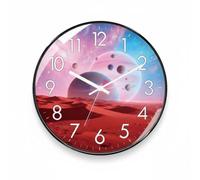 Hzoibyze Horloge Murale Horloge Mur Murale Horlogerie Pendule Silencieuse Thème Chiffres Lisibles à Distance Aiguilles Contraste Élevé Montage Simple Cadre, 25CM, Planète A-Cadre Noir