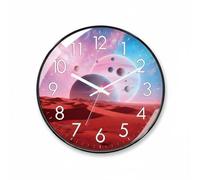 Hzoibyze Horloge Murale Horloge Mur Murale Horlogerie Pendule Silencieuse Thème Chiffres Lisibles à Distance Aiguilles Contraste Élevé Montage Simple Cadre, 20CM, Planète A-Cadre Noir