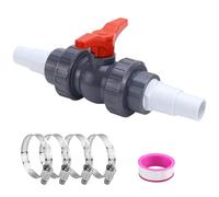 HZOUHONG Robinet d'arrêt à boisseau sphérique en PVC 50 mm avec raccord de tuyau, robinet d'arrêt pour piscine 1 1/2" avec 2 douilles de tuyau 32-38 mm pour vide-tuyau, piscine, tuyau en PVC