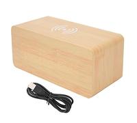 Hztyyier Réveil en Bois avec Mesure de la Température Téléphone Portable Charge sans Fil Commande Vocale en Bois Appareil Multifonctionnel(Bambou Rouge Lumière) Office Supplies Office Supplies