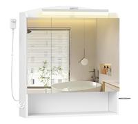 Hzuaneri Armoire Murale Salle de Bain avec Miroir et LED, Blanc | Meuble de Salle de Bain, Prise et Interrupteur, avec Étagère Réglable, Support Sèche-Cheveux, 16,5 x 70 x 80 cm MC00303XEU
