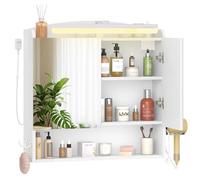 Hzuaneri Armoire Murale Salle de Bain avec Miroir et LED, Meuble de Salle de Bain, Prise et Interrupteur, avec Étagère Réglable, Support Sèche-Cheveux, Blanc 16,5 x 70 x 75 cm MC10103XEU