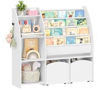 Hzuaneri Bibliothèque Enfants Porte-journaux, 30 x 105 x 100 cm, Blanc | Meuble rangement enfant, étagère à jouets, 2 colonnes, 4 étagères, pour chambre d'enfant salon bureau, KB12003W