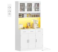 Hzuaneri Buffet, Meuble Cuisine Haut à 3 tiroirs, Meuble de Rangement avec multiprise et éclairage LED, 3 Portes vitrées, Cuisine, Salon, 40 x 100 x 190 cm, Blanc, PT10103XEU