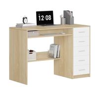 Hzuaneri Bureau 108x50x75cm,5 rangements Chêne,Blanc | Minimaliste, 5 rangements, robuste. Études,chambre. 108x50x75cm, chêne,blanc. Réf. CD10531X.