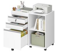 Hzuaneri Caisson de Bureau, Meuble de Bureau, Casier sur roulettes, Verrouillable, 3 tiroirs, 2 Compartiments Ouverts, Rangement A4/Lettre, Domestique et télétravail, Blanc 40 x 80 x 70 cm FC42003X