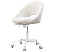 Hzuaneri Chaise de Coiffeuse, Siège Pivotant à Bascule, Chaise de Bureau pour la Maison en Tissu Sherpa Respirant et Cuir PU, Idéale pour la Chambre, Le Bureau ou Le Salon, Beige-Blanc, OC00399WG