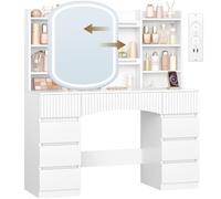 Hzuaneri Coiffeuse avec Miroir, Grande Coiffeuse avec Éclairage LED, Multiprise, Vanity Table avec Rangement de 9 Tiroirs et 11 Espaces de Rangement, pour Chambre à Coucher, Blanc 1180103XEU