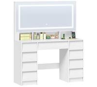 Hzuaneri Coiffeuse avec Miroir, Grande Coiffeuse avec Éclairage LED, Multiprise, Vanity Table avec Rangement 9 Tiroirs et 3 Espaces Ouverts, Chambre, Style Moderne, Blanc 1180303XEU