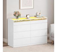 Hzuaneri Commode 40 x 120 x 80 Blanc LED RGB multiprise 8 tiroirs | 8 tiroirs,Éclairage RGB personnalisable, plateau en verre trempé. Meuble d’appoint pour salon, chambre, entrée.1212003XEU