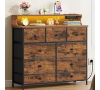 Hzuaneri Commode, Meuble Chambre à 9 Tiroirs, Bande Lumineuse LED, 2 Ports USB et 2 Ports AC, Armoire à Tiroirs Multifonctionnelle pour Chambre et Salon, 30 x 100 x 95 cm, Vintage DU02901BEU