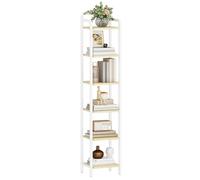 Hzuaneri Etagere 6 Niveaux, Bibliotheque, Meuble de Rangement, Étagère d'angle Industriel, pour Bureau, Salon, Chambre 30 x 33 x 166 cm Beige Naturel et Blanc Mat BC24616W