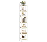 Hzuaneri Etagere 7 Niveaux, Bibliotheque, Meuble de Rangement, Étagère d'angle Industriel, pour Bureau, Salon, Chambre 30 x 33 x 195,5 cm Beige Naturel et Blanc Mat BC24816W