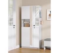 Hzuaneri Meuble à Chaussures avec Porte Miroir, 36-40 Paires, Blanc | Ouverture par Pression, Séparateur Réglable, 2 Crochets, pour Entrée, Couloir, 36 x 80 x 180 cm, SR62203X