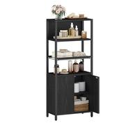 Hzuaneri Meuble de Salle de Bain, Meuble de Rangement, 2 Portes & Étagère Ouverte, Plateau Métallique Aéré, Tablettes Réglables, Rangement pour SDB/Cuisine, 20 x 38 x 90cm Noir BC42904B