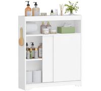 Hzuaneri Meuble de Salle de Bain, Meuble Toilette avec Rangement Papier Toilette et Crochets, Portes Coulissantes, Étagère Réglable, 20 x 80 x 90 cm, Blanc BC63813X