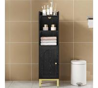 Hzuaneri Meuble de Salle de Bain, Petit Meuble de Rangement de Salle de Bains, Armoire Étroit pour Papier Toilette, Armoire d’Angle avec Porte et Étagères 20 x 25 x 90 cm, Noir/Doré BC38204G