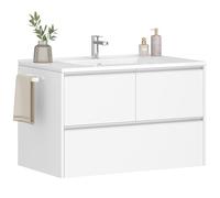 Hzuaneri Meuble Lavabo Suspendu, Lavabo en Céramique, Blanc | Meuble de Salle de Bain, 1 Porte-Serviettes, 2 portes, 1 Grand Tiroir, Grand Volume de Rangement, 45 x 80 x 50 cm, BC64203X