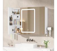 Hzuaneri Meuble Miroir de Salle de Bain éclairé par LED, Rangement Derrière | 3 portes, Multiprise, Étagères Réglables, 18,5×100×75 cm, Blanc, MC10403XEU