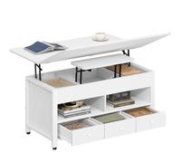 Hzuaneri Table Basse, Table de Salon Relevable, Blanc | avec 3 Tiroirs et Rangement et Compartiment Caché, 50 × 100 × 45 cm, Convertible en Tables à Manger, pour Salon, Bureau