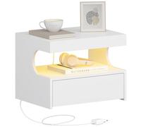 Hzuaneri Table de Chevet Suspendue avec Éclairage LED, 1 Tiroir | Tables de Chevet Murale avec Compartiment Ouvert, Table de Nuit Suspendue, Moderne, pour Chambre, Salon, Blanc NS50303XEU