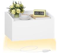 Hzuaneri Table de Chevet Suspendue,Table de Nuit Murale avec Éclairage LED | Étagère Murale Flottante avec 1 Tiroir, pour Chambre à Coucher, Salon, 30 x 40 x 22.5 cm Blanc NS52103XEU