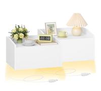 Hzuaneri Table de Chevet Suspendue,Table de Nuit Murale avec Éclairage LED | Lot de 2, Étagère Murale Flottante avec 1 Tiroir, pour Chambre à Coucher, Salon, 30 x 40 x 22.5 cm Blanc NS52203XEU