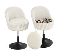 Hzuaneri Tabouret de Coiffure, Pivotant à 360° avec Dossier,Blanc Cassé