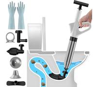 hzuisst Déboucheur de toilettes très résistant, haute pression avec baromètre visuel, piston d'évier avec 4 têtes remplaçables, support et gants, outil de débouchage pour déboucher le bouchon de