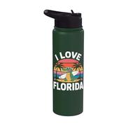 I Love Florida Alligator Surf Coucher de soleil Stainless Steel Insulated Water Bottle