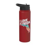 I Love Florida Carte de palmier motif alligator Stainless Steel Insulated Water Bottle