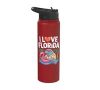 I Love Florida Lamantin Flamant rose Tropical Fun Stainless Steel Insulated Water Bottle