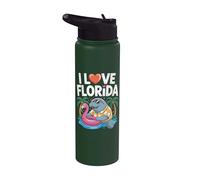 I Love Florida Lamantin Flamant rose Tropical Fun Stainless Steel Insulated Water Bottle