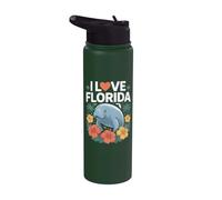 I Love Florida Manatee Hibiscus Stainless Steel Insulated Water Bottle