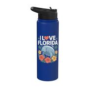 I Love Florida Manatee Hibiscus Stainless Steel Insulated Water Bottle