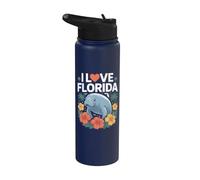 I Love Florida Manatee Hibiscus Stainless Steel Insulated Water Bottle