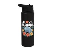 I Love Florida Manatee Hibiscus Stainless Steel Insulated Water Bottle