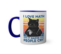 I Love Math It Makes People Cry Funny Black Cat Tasse à l'intérieur de couleur bleu avec poignée 330ml