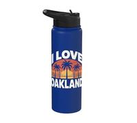 I Love Oakland Sunset Bridge Palmiers Stainless Steel Insulated Water Bottle