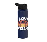 I Love Oakland Sunset Bridge Palmiers Stainless Steel Insulated Water Bottle