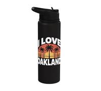 I Love Oakland Sunset Bridge Palmiers Stainless Steel Insulated Water Bottle