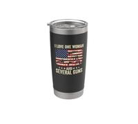 I Love-One Woman And Several Guns Lover American Flag Funny Gobelet isotherme en acier inoxydable double paroi