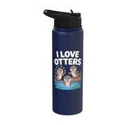 I Love Otters Animaux Amis mignons et ludiques Stainless Steel Insulated Water Bottle