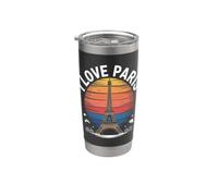 I Love Paris Tour Eiffel Coucher de soleil Gobelet isotherme en acier inoxydable double paroi