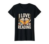 I Love Reading Enthusiasts Littérature Amateurs de Livres T-Shirt Graphique avec Valeur, Femme, Noir, S