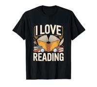 I Love Reading Enthusiasts Littérature Amateurs de Livres T-Shirt Graphique avec Valeur, Homme, Noir, S