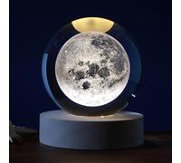 I-TOTAL® - Boule de verre 3D avec LED RGB effet au plafond, veilleuse pour enfants, lampe de nuit avec base en bois, thème fantastique, décoration en cristal design (LUNE)