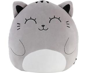 I-TOTAL ® - Coussin décoratif pour enfants/séjour, Coussin en tissu moelleux en forme de chat gris
